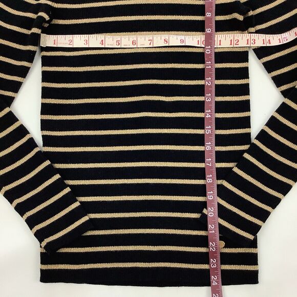 Ralph Lauren Black Gold Striped Turtleneck Sweater Top Ribbed Knit Women Size M - Picture 11 of 13